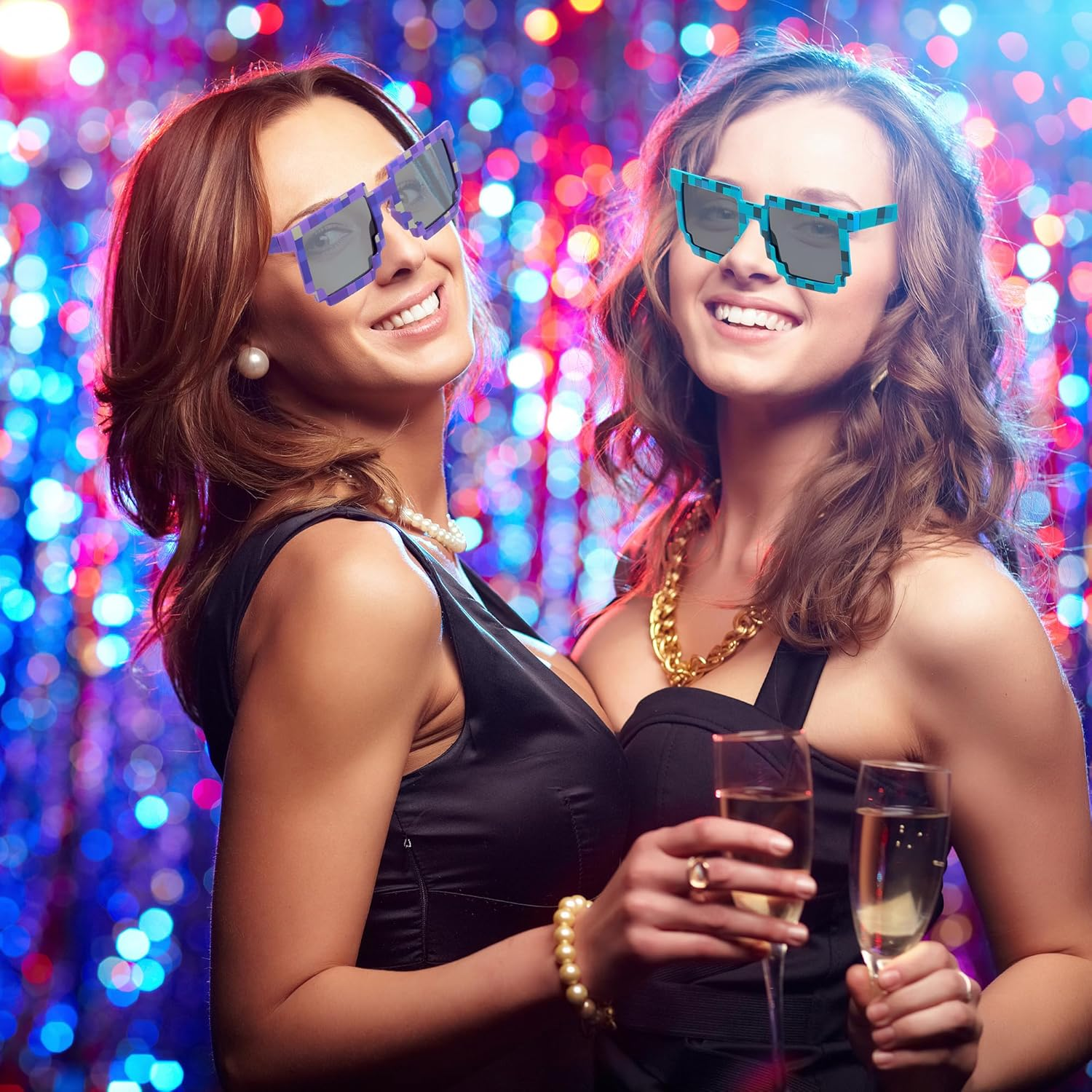 8Pcs Mosaic Party Glasses for Kids & Adults - 8 Colorful Plastic Pixel Sunglasses, Unisex Party Favors for Birthday, Game, Mining Theme Parties (Durable, 14.2Cm) image number 3