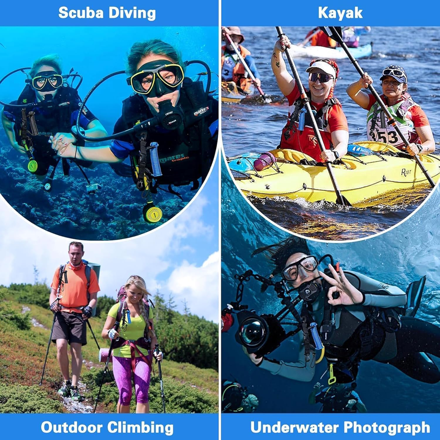 Heavy-Duty Scuba Lanyard Set (2-Pack) | Quick-Release Coiled Leash for Underwater Cameras/Lights | Corrosion-Proof Clip & Webbing Strap image number 4