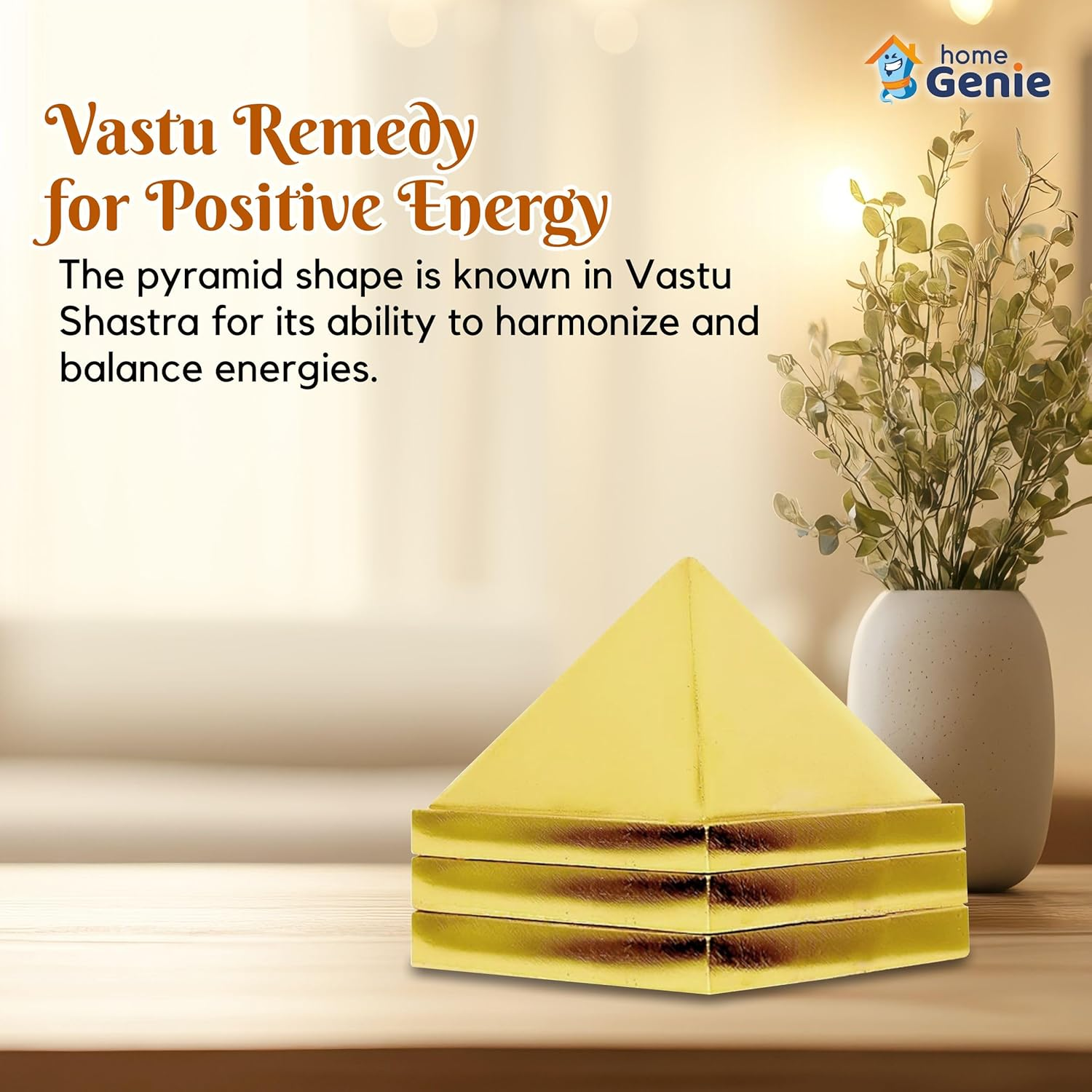 Home Genie 3 Layer Brass Pyramid for Vastu Correction, Positive Energy, and Home D&eacute;cor &ndash; Handmade Spiritual Tool (3X3Cm) image number 2