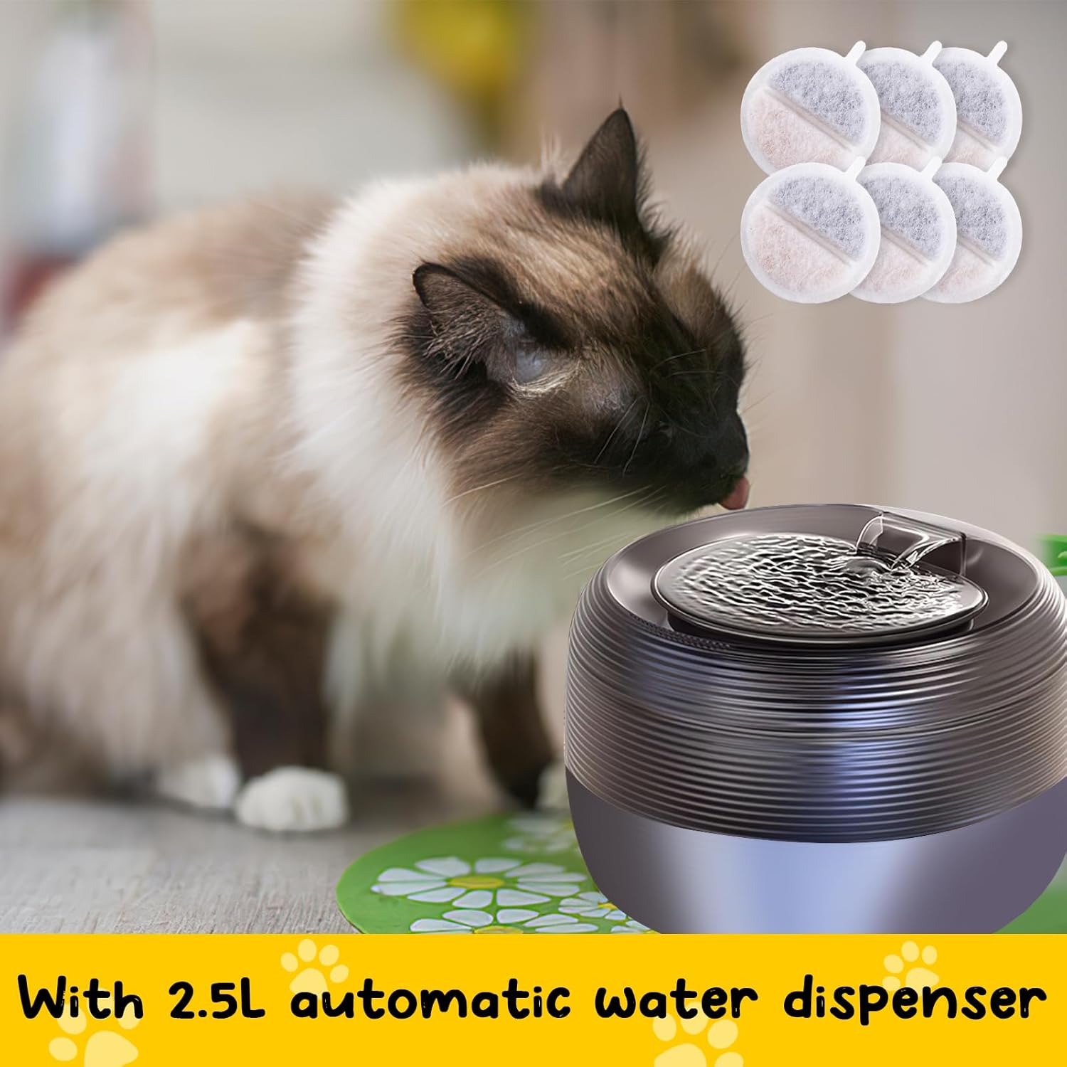 6 + 9 Pieces Cat Fountain Filter, Drinking Fountain Cat Replacement Filter, Filter Cat Fountain for 84 FL 2.5 L Drinking Fountain for Cats and Dogs Cat Fountain, with Carbon Filter and Foam Filter image number 5