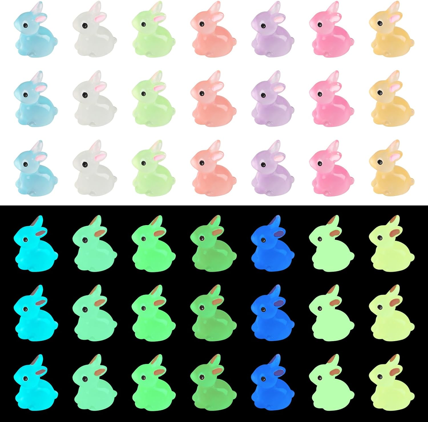 KIMOBER 56PCS Mini Luminous Bunny Miniature Figurines,Glow in Dark Resin Rabbit Figures for Fairy Garden Easter Egg Fillers Landscape DIY Terrarium Crafts image number 3