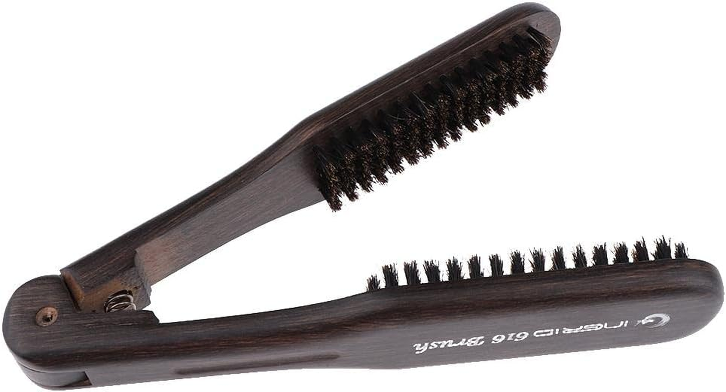 Wooden Handle Hair Straightener Brush Hair Comb Clamp Folding Hair Straightening Hairbrush image number 3