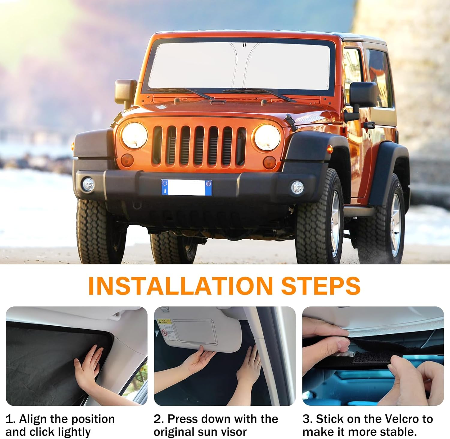 For Jeep Wrangler JL JLU 2018-2025 / Gladiator 2020-2025 Sunshade, Car Front Window Covers Sun Visor Protector, Foldable Blocks UV Rays Windshield Sun Shade for Jeep Wrangler Gladiator Accessories image number 2
