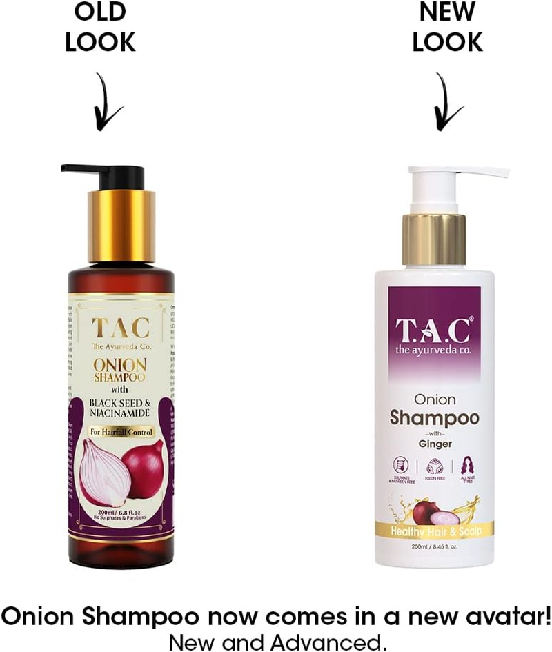 TAC - the Ayurveda Co. Onion Shampoo for Dry and Frizzy Hair with Red Onion Black Seed Oil for Women & Men, Sulphate and Paraben Free - 200Ml image number 1