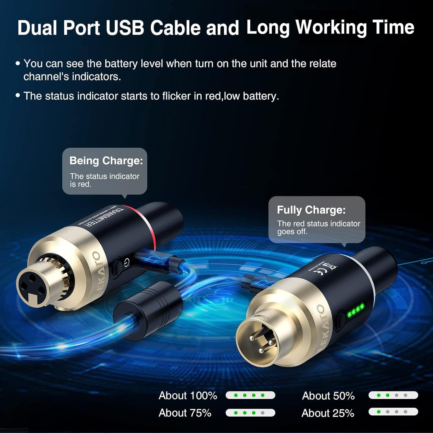 Wireless Microphone System, 5.8 Ghz Wireless Microphone Transmitter Receiver Plug-On XLR Microphone Wireless System for Dynamic Microphone, Audio Mixer, DSLR Camera, PA System