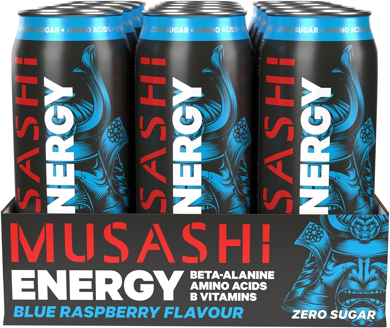 Musashi Energy Drink, Blue Raspberry Flavour, 12 X 500Ml &ndash; Performance Energy with Caffeine, Bcaas & Zero Sugar image number 4