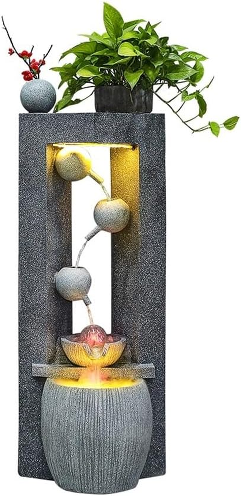 Outdoor Fountain Creative and Minimalist Bonsai Flowing Ornaments for Home Living Rooms Attracting Wealth Water Features Fountain Decorations(White)