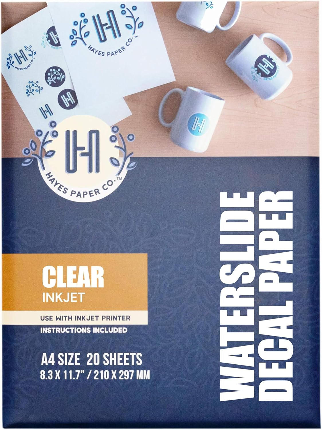 Hayes Waterslide Decal Paper for Inkjet Printers &ndash; 20 Clear A4 Sheets (8.25 X 11.7) | Quick Dry, Strong Adhesion, Easy Application | Premium Transfer Paper 200Gsm for DIY Crafts