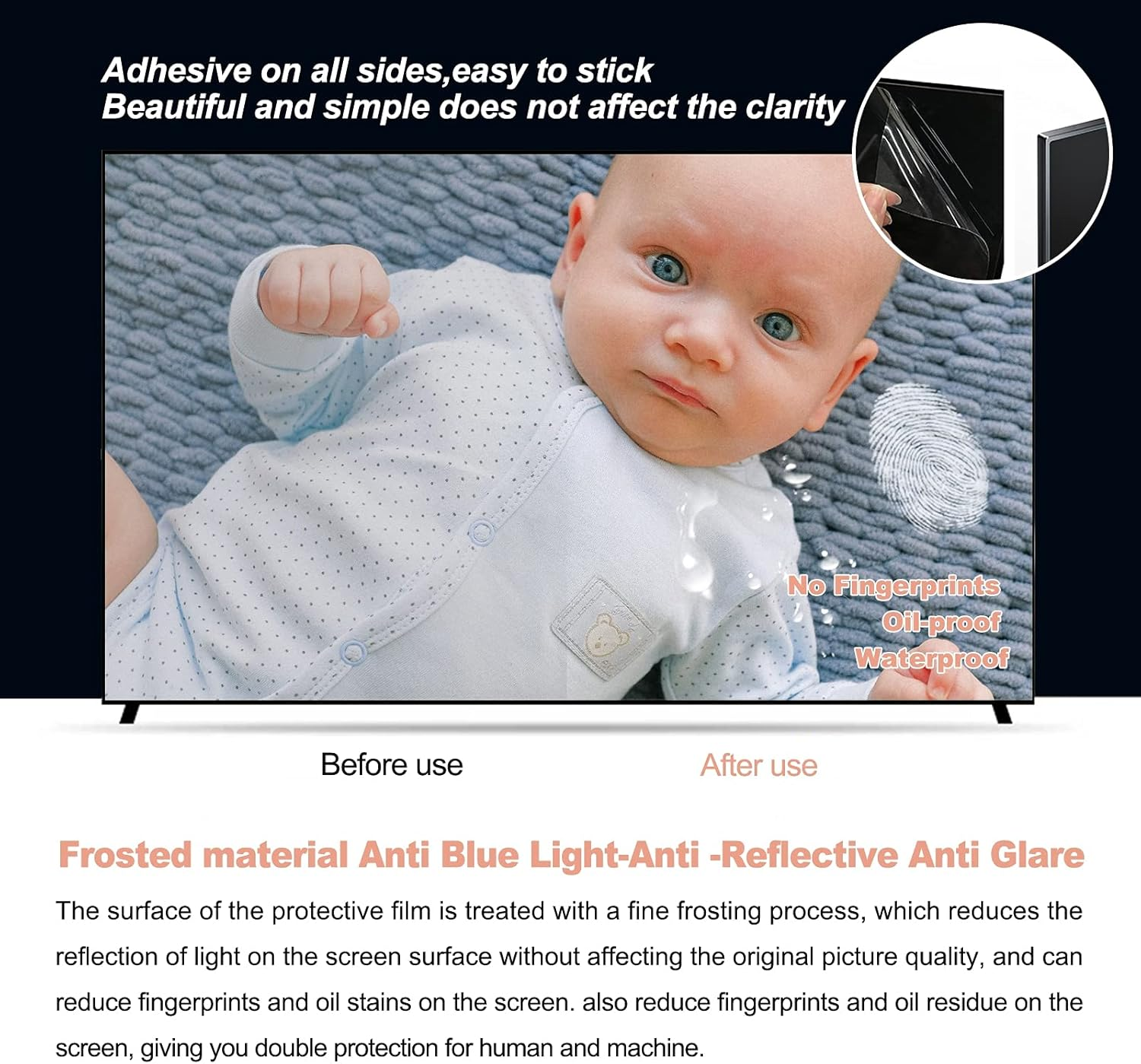 Anti Glare Film for LCD QLED Tv, 32-75 Inch TV Screen Protector Blue Light Filter,Shielding UV and Radiation Monitor Filter,Matte Gloss Finish,40" 886 * 498 image number 1