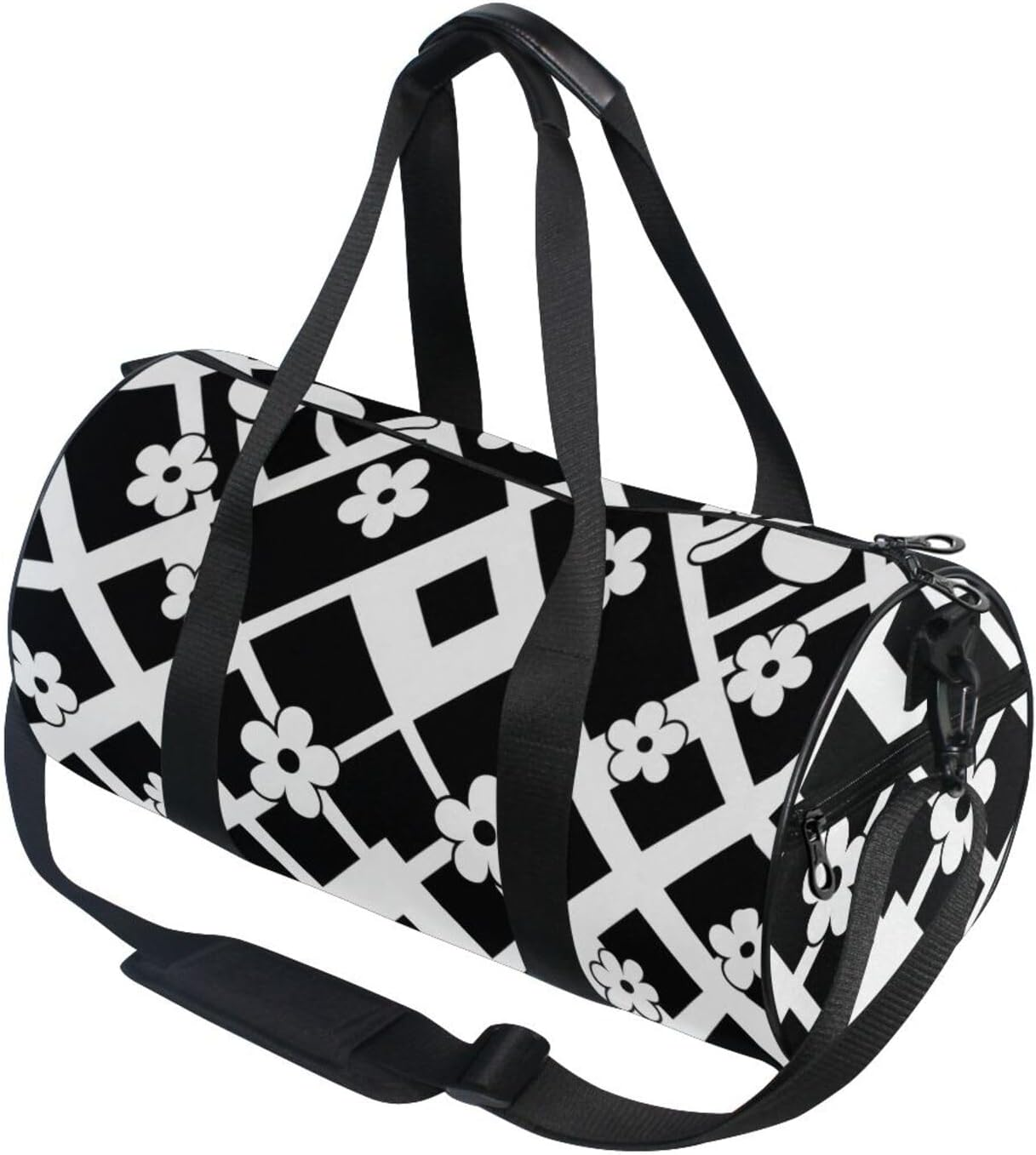 Diamonds Shapes White Flowers Luggage Travel Bag Travel Weekender Gear Bag Hiking Multifunctional image number 4