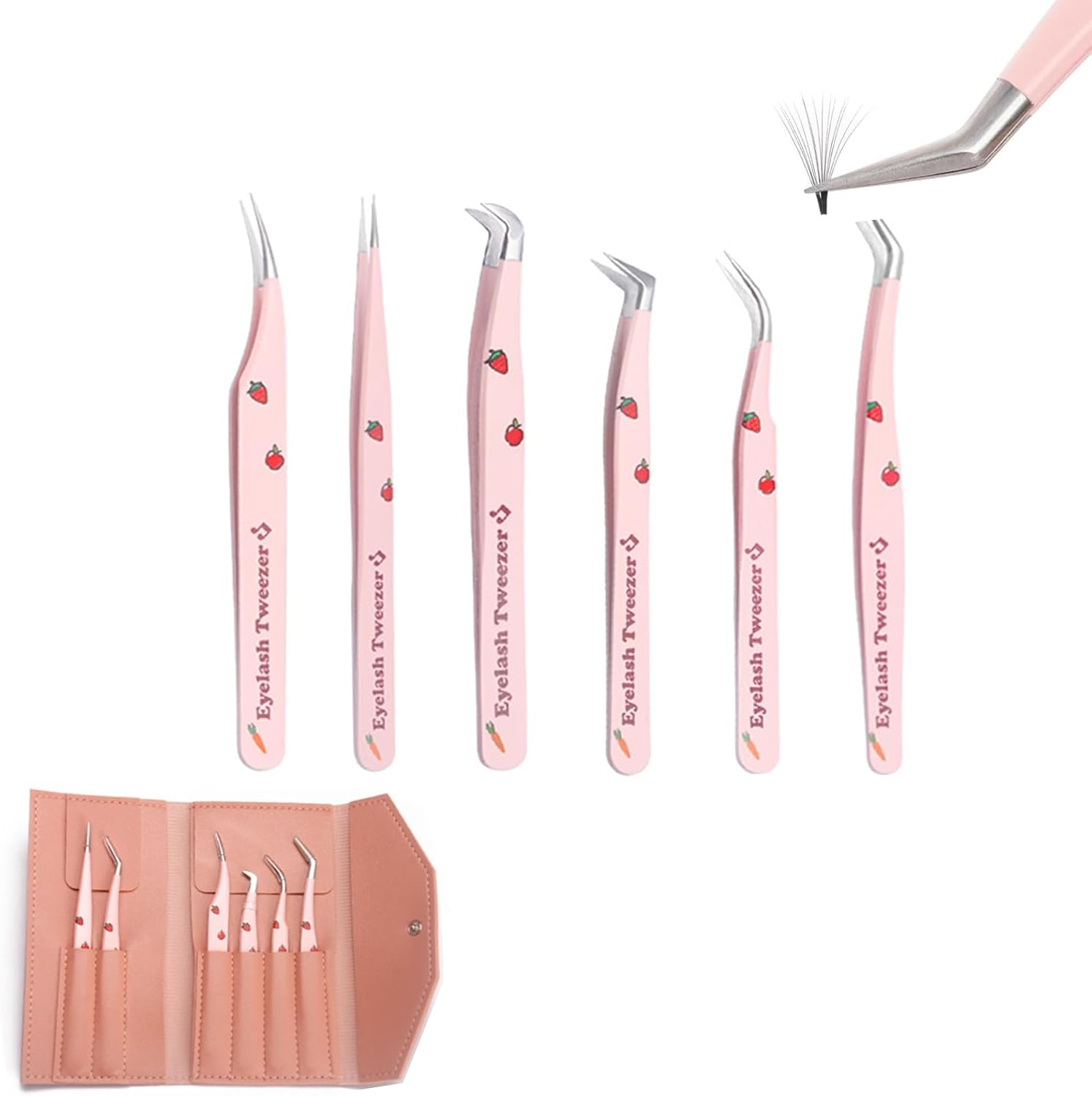 Checkzed Lash Extension Tweezers Set, 6 Pcs Eyelash Tweezer, Precision Lash Tweezers for 2D-6D Volume & Individual False Lashes Extensions, Suitable for All Types of Eyelashes, Storage Bag Packaging