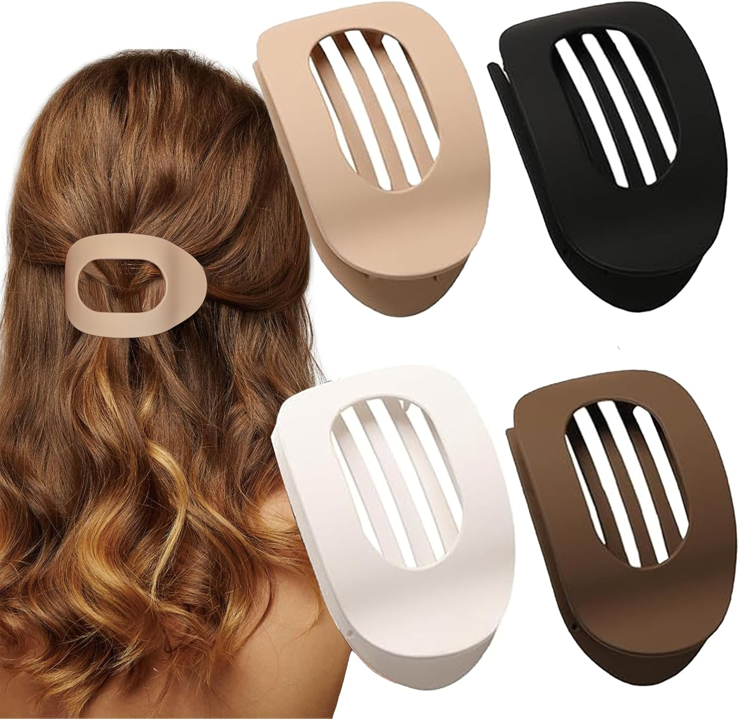 Vivasmile 4 PCS Flat Hair Clips for Women, Curved Design Hair Clips for Lying, Driving - Matte Strong Hold Hair Claw Clips for Thin, Thick Hair, Hair Accessories for Women and Girls (Neutral)