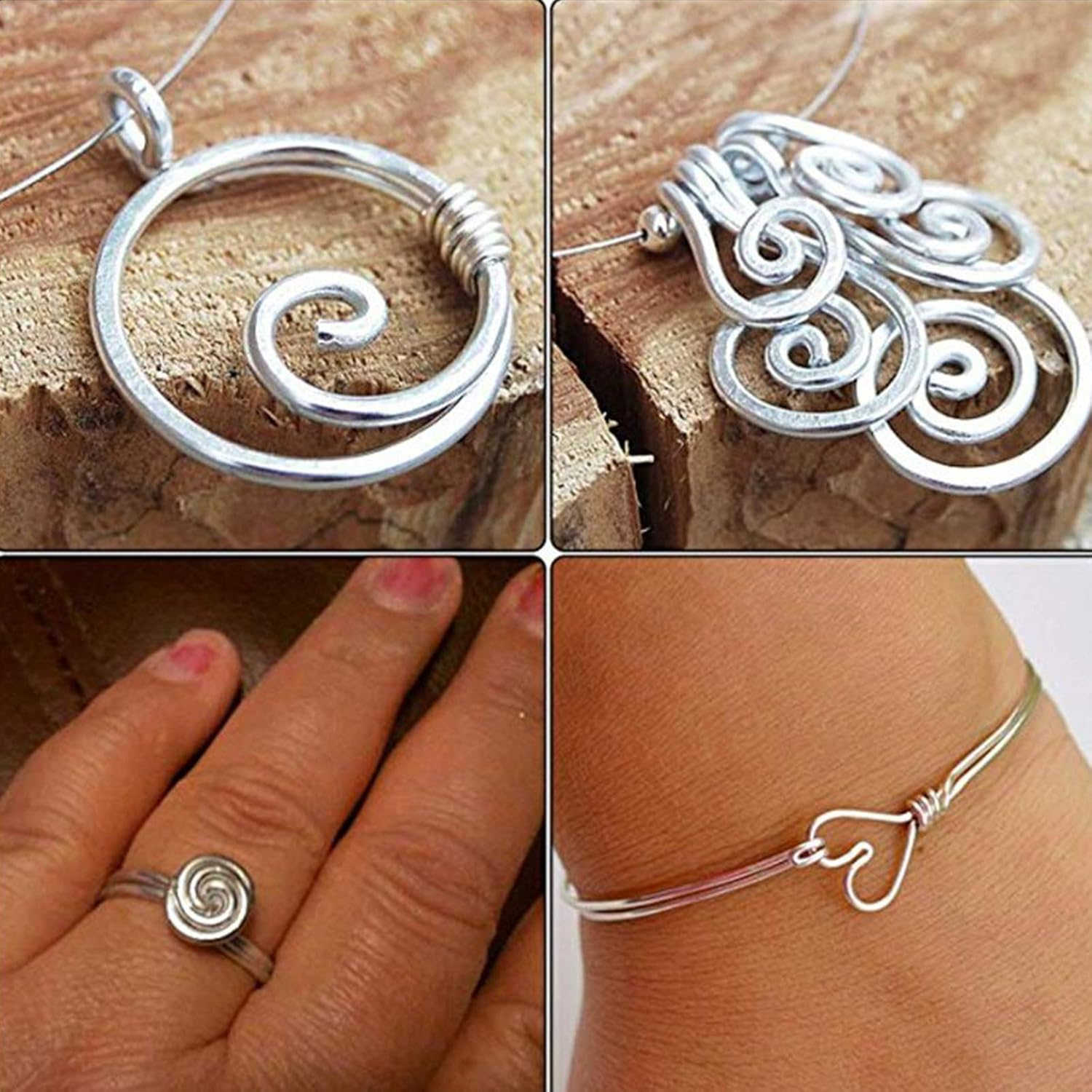 Rstigiker Craft Wire, 4 Rolls Silver Aluminum Wire, 0.8Mm, 1.0Mm, 1.5Mm, 2.0Mm Flexible Metal Wire for Jewellery Modelling Making, DIY Sculpture and Crafts (5M/Roll) image number 4