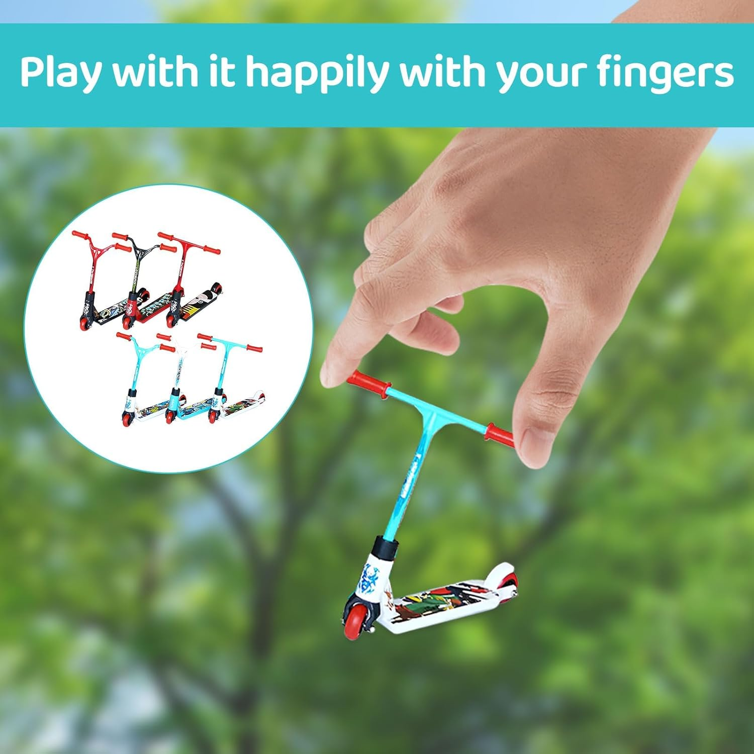 6PCS Tech Deck Scooter,Finger Scooter,Plastic Tech Deck,Cute Mini Teck Deck,Finger Skateboards for Party/Finger Training/Gift/Finger Board/Finger Bike(Straight & Curved Front - Red*2+Blue*2+Black*2) image number 6