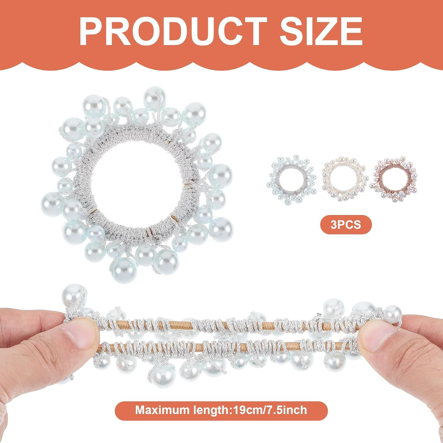 Pearl Hair Ties for Women, Elastic Beaded Hair Scrunchies Bling Ponytail Holders, Fake Pearl Hair Accessories Stylish Hair Rope for Girls Thick Thin Hair Braids (White, Blue, Rose Gold) image number 3