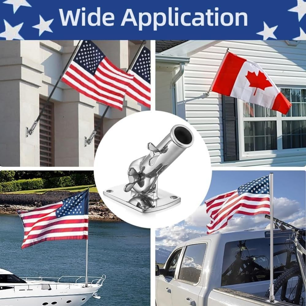 Flag Pole Holder,Outside House Flag Bracket,Flag Pole Bracket 316 Stainless Steel, Heavy Duty Concrete Flag Pole Mount,Sturdy and Durable,Built to Withstand the Outdoors and Harsh Weather image number 2