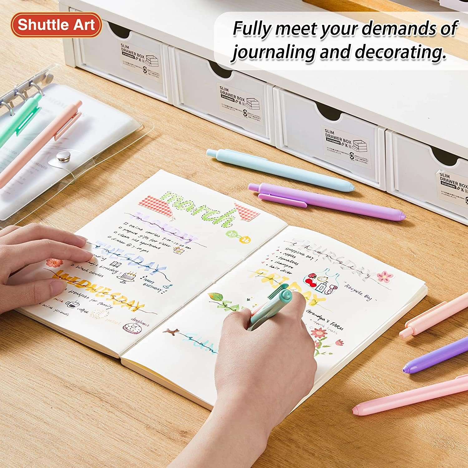 Shuttle Art Coloured Retractable Pastel Gel Ink Pens, 8 Colours Gel Writing Pens, Cute Pens 0.7Mm Fine Point Quick Drying for Writing, Drawing, Journaling, Notes-Taking, School Office Home image number 1