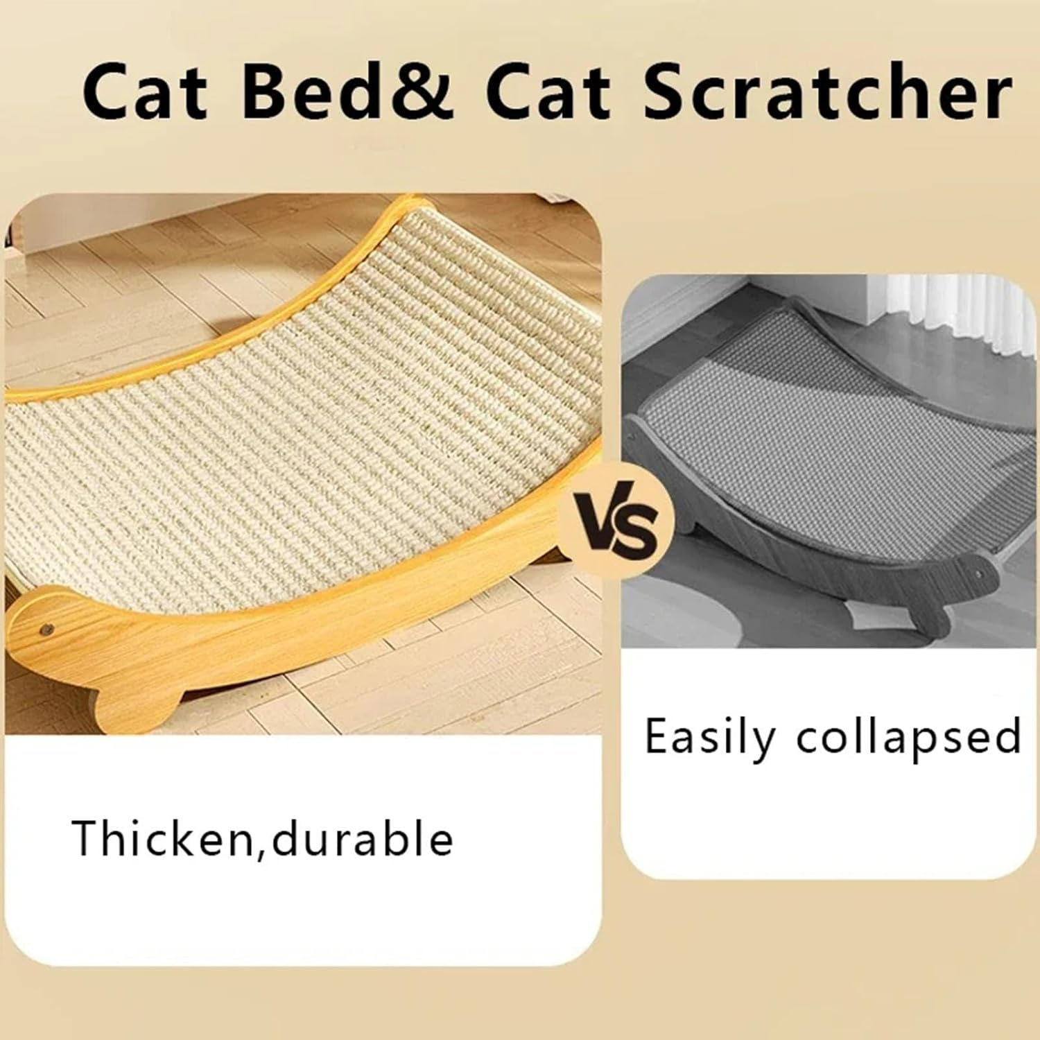 2 in 1 Sisal Bed and Board for Scratching | Sisal Cat Scratching Bed,Scratch Lounge Cat Bed,Reusable Sisal Cat Scratching Ramp for Pets of Small to Medium Size for Cat Kitten to Rest Or - Large image number 2