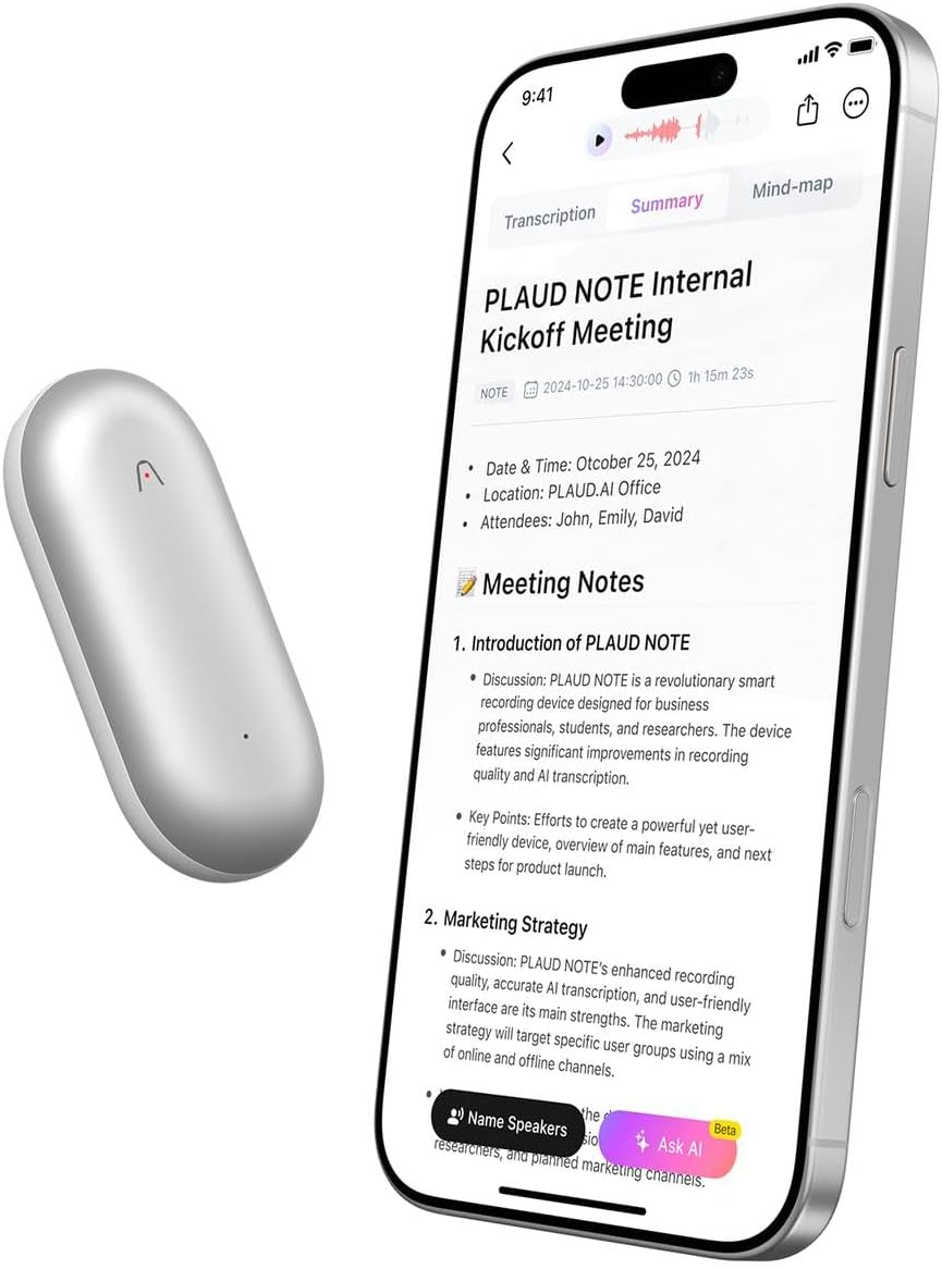 AI Voice Recorder, PLAUD Notepin Voice Recorder, App Control, AI Notetaker, AI Transcribe & Summarize, Support 112 Languages, 64GB Memory, Audio Recorder for Lectures, Meetings, Cosmic Gray