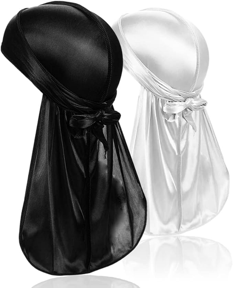2 Pcs Silky Men Durag, Pack Durags Do Rags with Long Tail and Wide Straps for Men Women Head Wrap image number 2