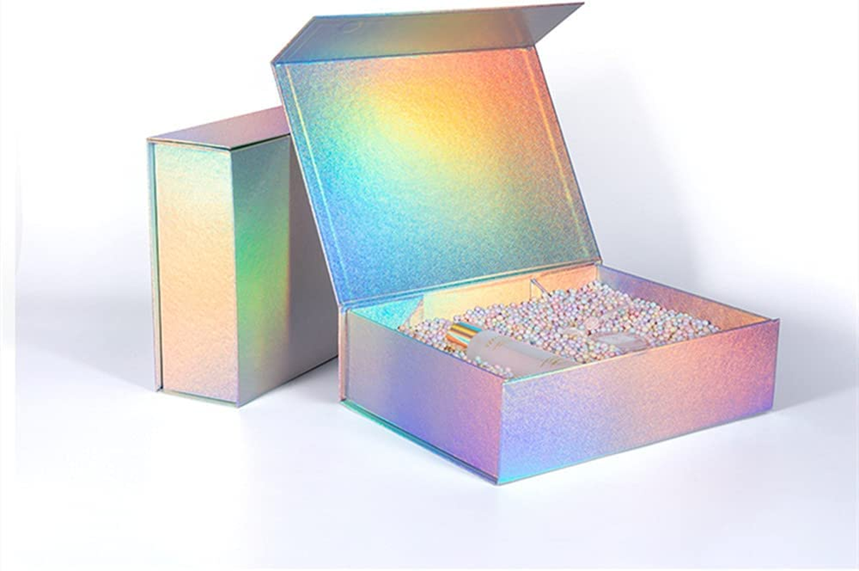 Magnetic Gift Boxes with Lids 320X240X90Mm Large Gift Boxes for Presents, Holographic Silver Luxury Sturdy Foldable Cardboard Box with Magnetic Closure (1 Pcs)