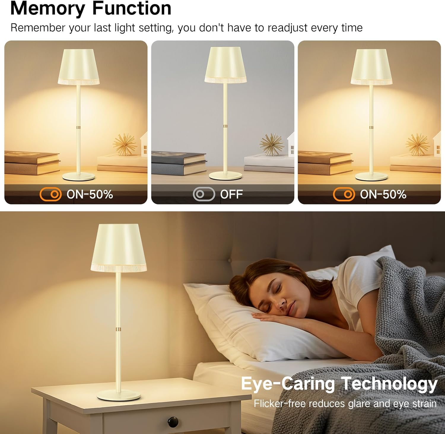 OUTON LED Table Lamp Wireless with Battery Indicator, 4000 Mah Battery Table Lamp USB-C Rechargeable, 3 Colour Temperatures & Continuously Dimmable, Touch Control, Memory, Portable Lamp for Indoor And - Green-2Pcs image number 4