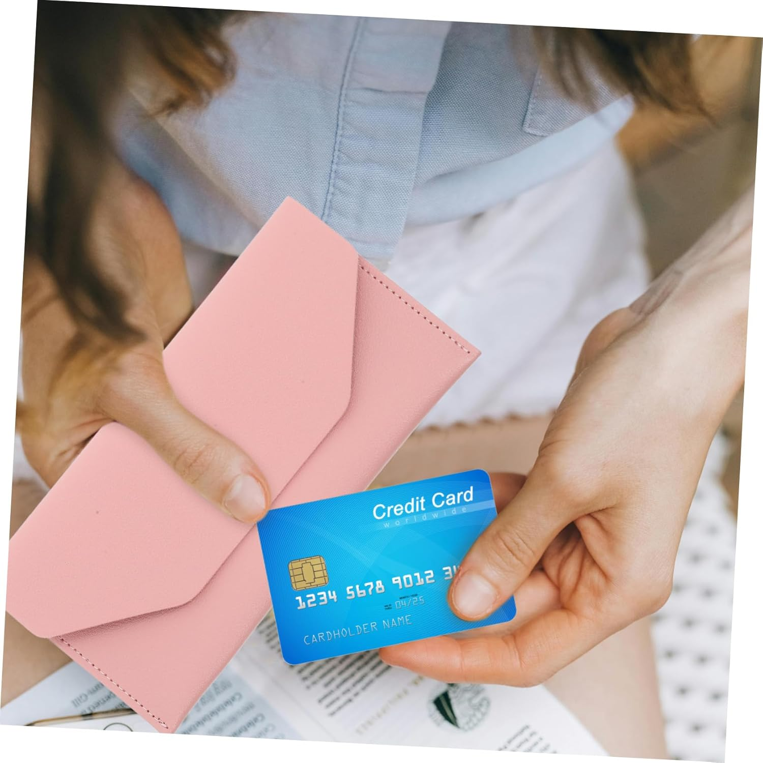 HOMSFOU Envelope Business Card Holder Pu Cash Envelope Bag for Credit Card Holder for Men Travel Document Organizer image number 5