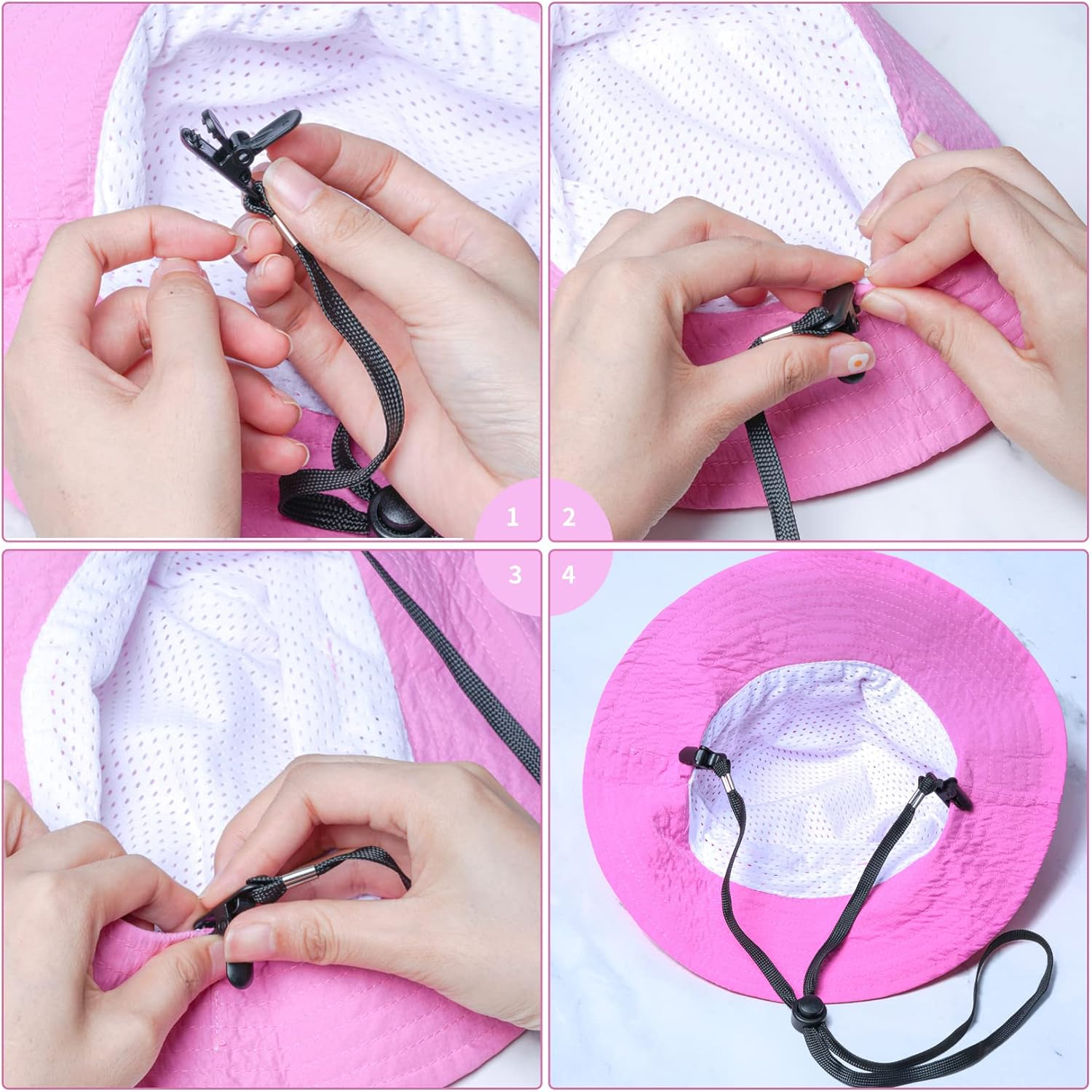 Sucrain 5 Pieces Adjustable Hat Strap Clips Hat Chin Cord for Golfing, Fishing, Boating - Black Hat Rope image number 7