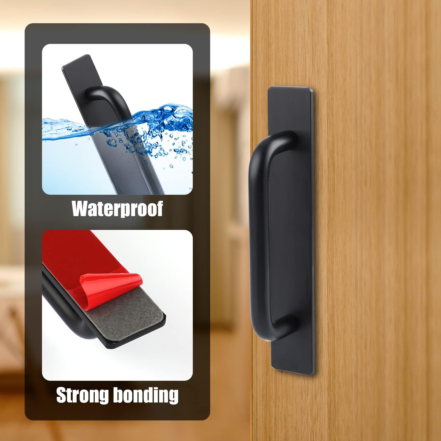 SAVITA 148Mm Self Adhesive Door Handle Pull, 2Pcs Self Stick Peel and Stick Kitchen Cabinet Handles Push Pull Handles for Kitchen Cabinet Drawer Closet Handles (Matte Black) image number 6