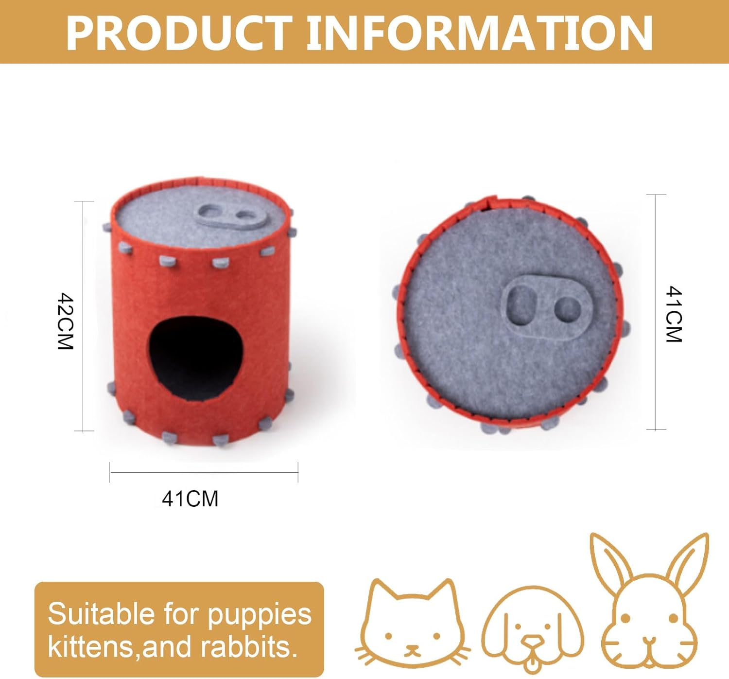 Cola Felt Cat Cave, 2 Levels, Felt Cat House, Cat Bed, Cat Cave for Cats, 42 X 41 X 41 Cm, Cat House for Rental, Cats for Sleeping, Hiding and Romping image number 1