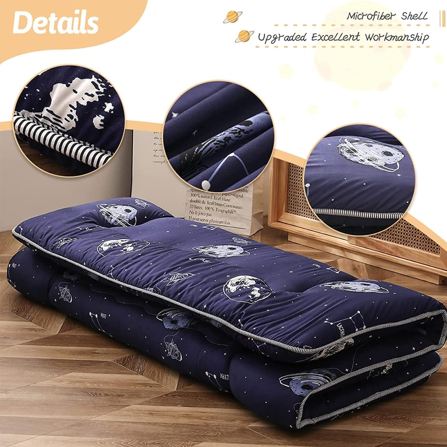 Japanese Floor Mattress Futon Mattress, Thicken Tatami Mat Sleeping Pad Foldable Roll up Mattress Dormitory Mattress Pad Floor Lounger Pillow Bed (Vivid-Space Adventure, 135 X 200 Cm) image number 5