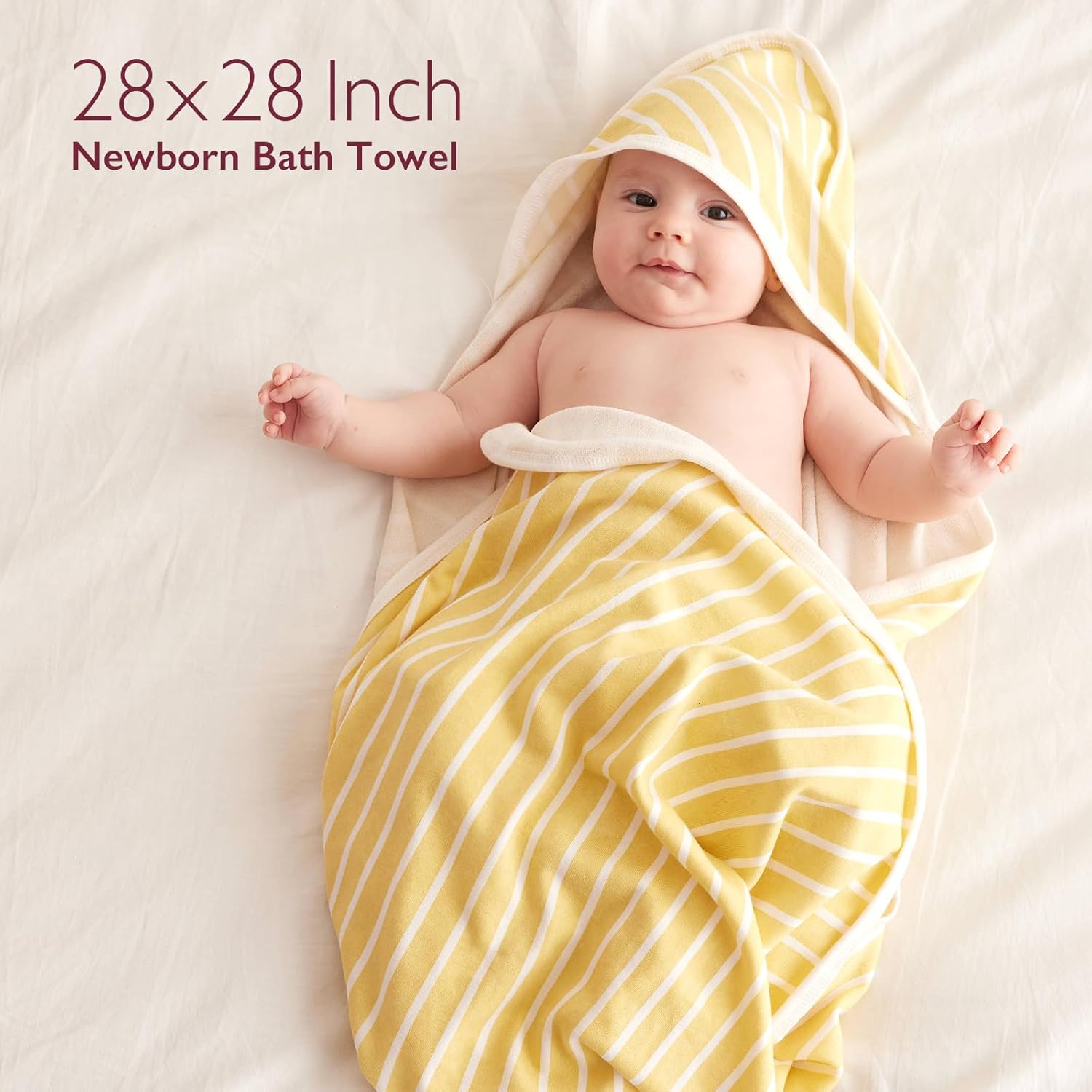 Momcozy Baby Hooded Towel, 2 Pack Baby Towel Set, Super Soft Bath Towel with Original Design, Shower Gifts for Infant, Toddler (28 X 28 Inch, Lemon Leaves)