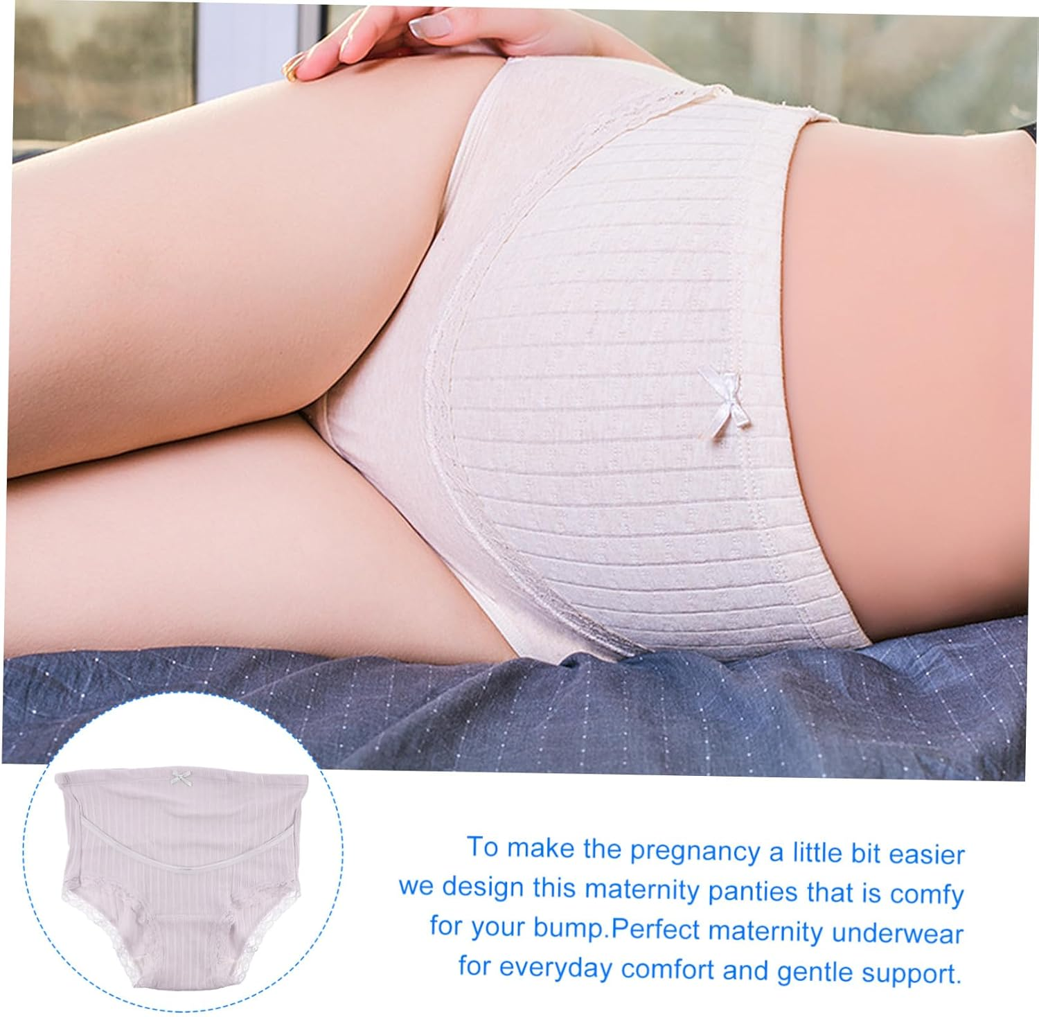 3Pcs Maternity High Waist Cotton Underwear for Pregnant Women Adjustable Elastic Briefs Soft Breathable Panties in Light Grey Honey image number 5