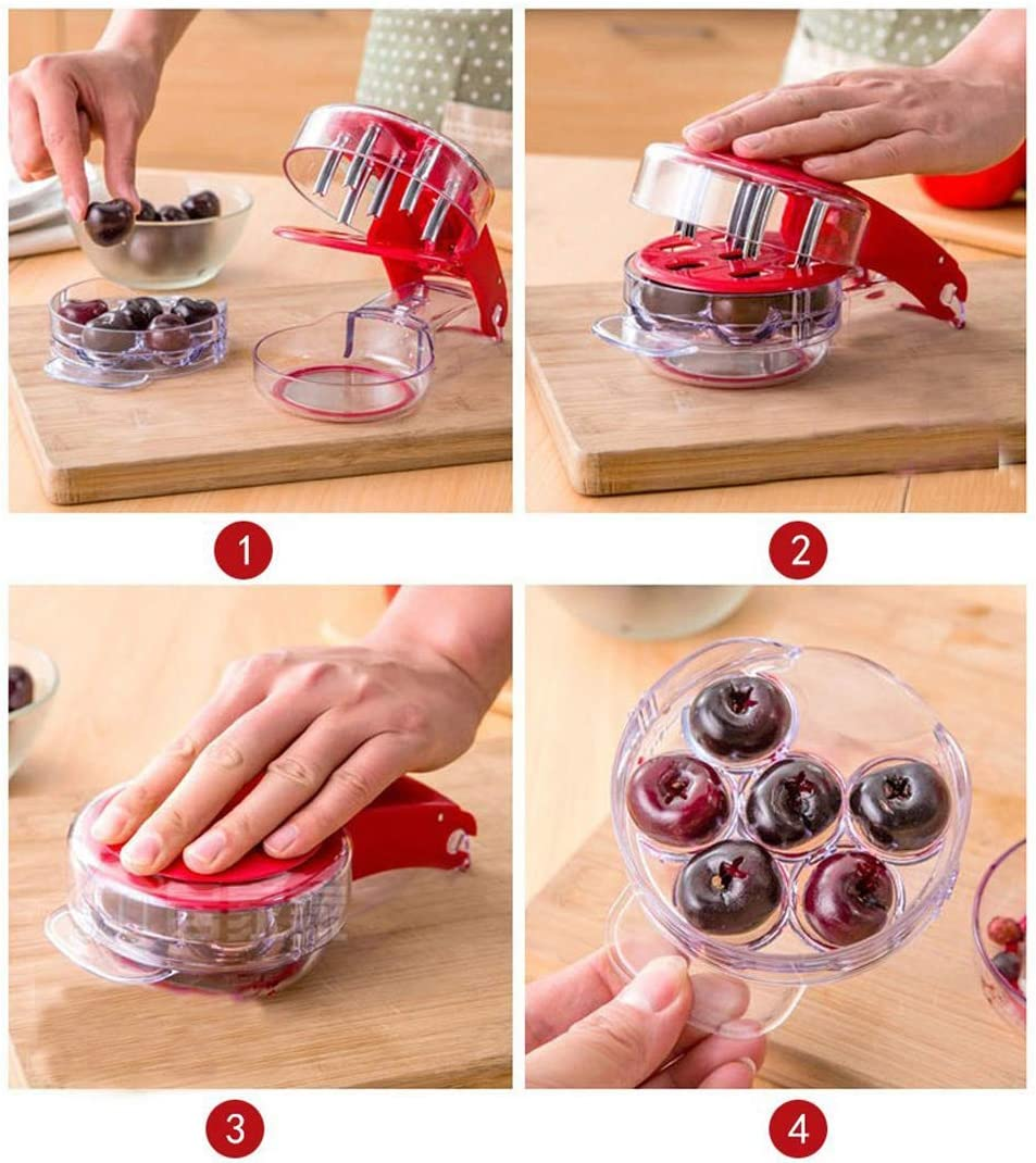 Condello Casa Kitchen Aid Cherry Pitter Stainless Steel Plastic Deluxe Multi Fruit Pit Corer Core Cutter Remover Prep Helper Machine Mason Jar Tool Gadget Red for 6 Cherries Plums Olives Berries image number 6