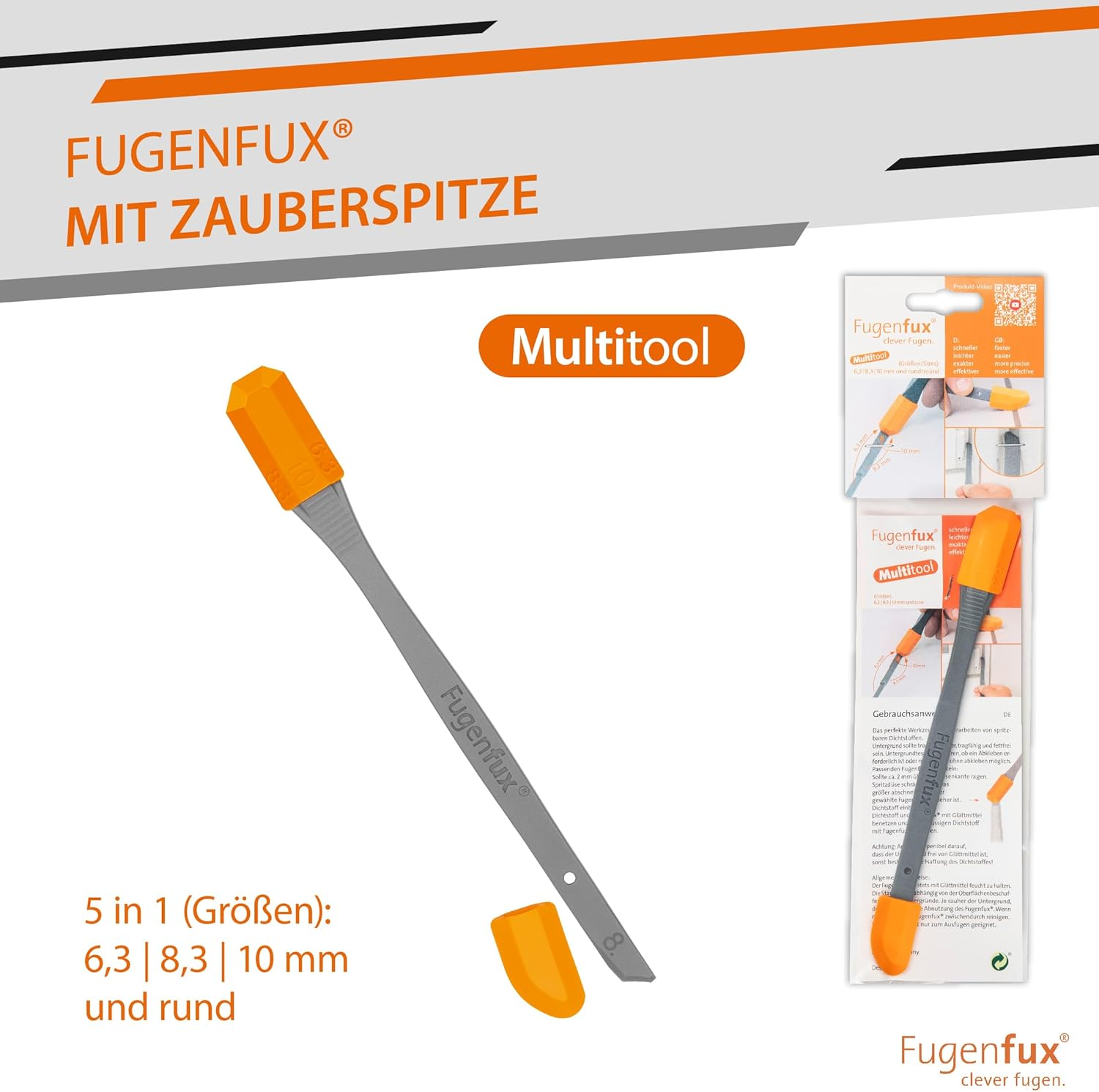 FUGENFUX&reg; Multitool 2-In-1 Joint Remover with Revolutionary Magic Tip and 5 Joint Shapes Versatile Joint Smoother Silicone Squeegee Made in Germany Ideal for Silicone, Acrylic & More