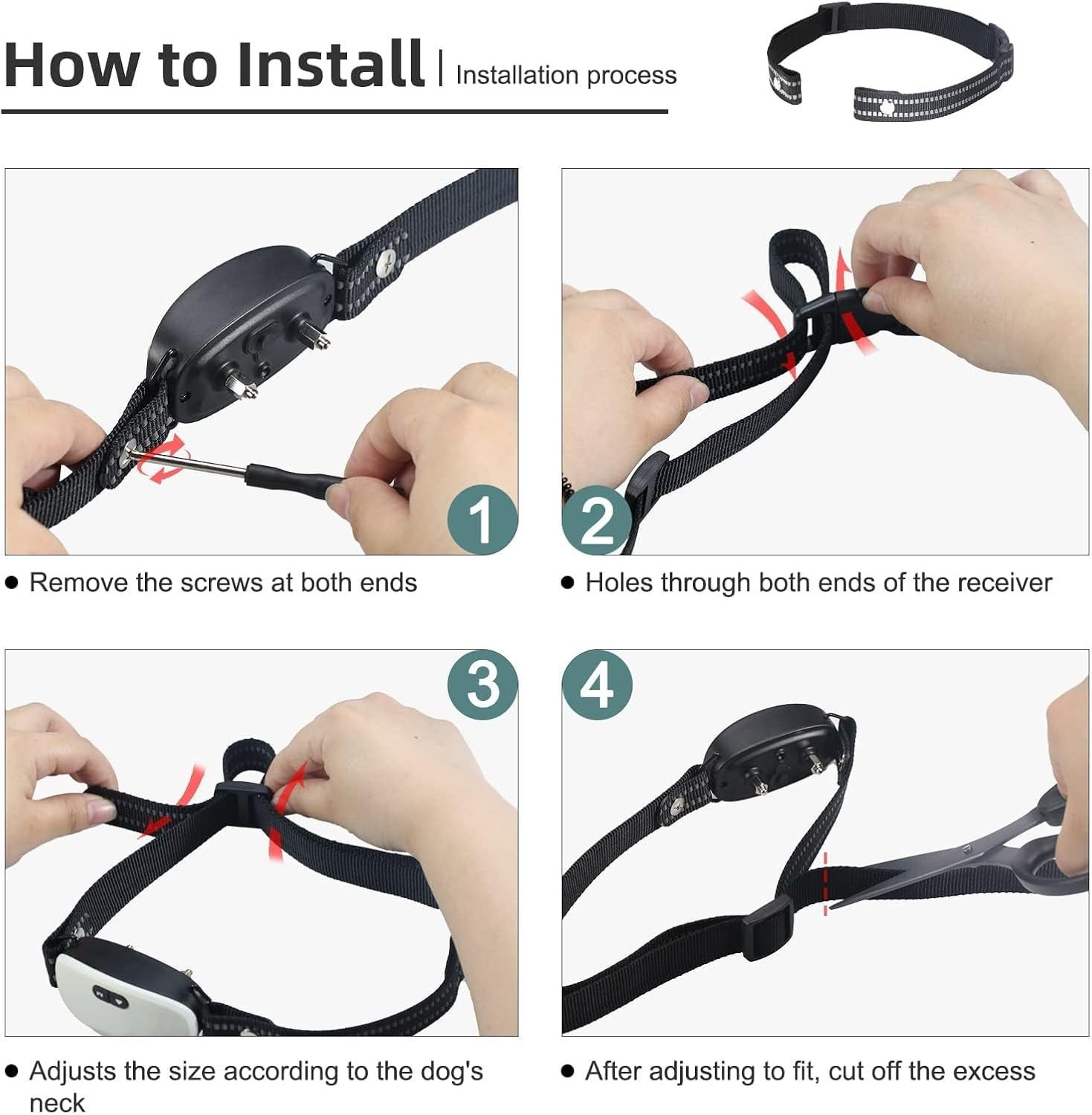 Collar Replacement Strap, Reflective Replacement Nylon Collar Strap Dog GPS Training Bark Receiver Collars, Durable Adjustable E Collar Straps for Small Medium Large Dogs, Black image number 6