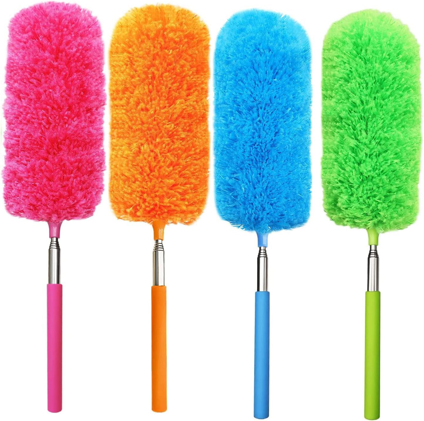 4 Pack Microfiber Feather Duster, with Extendable Pole and Bendable Head, Washable Microfibre Cleaning Tool for Cleaning Office, Car, Computer, Furniture, Sofa, Photo Frame