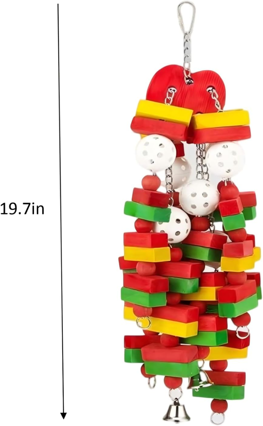Wabmipe Large Bird Macaw Toys, 56 Cm Natural Wood Blocks, Colourful Parrot Chewing Toy with Bell for Macaws and Cockatoos image number 4