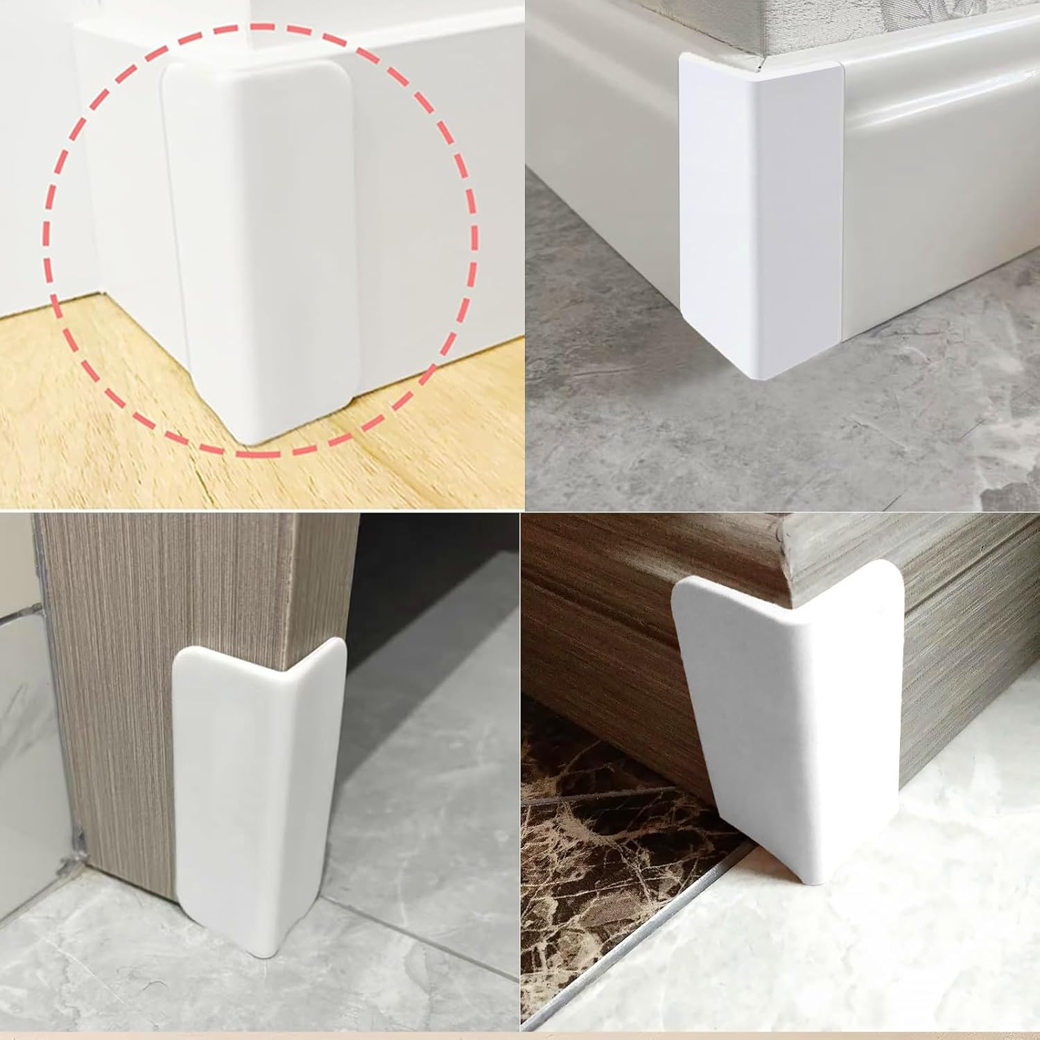 Baseboard Corner Protectors,Thickened Rubber Self Adhesive Corners Blocks Guards Trim for Baby Proofing Edge Furniture,White,4Pcs image number 1
