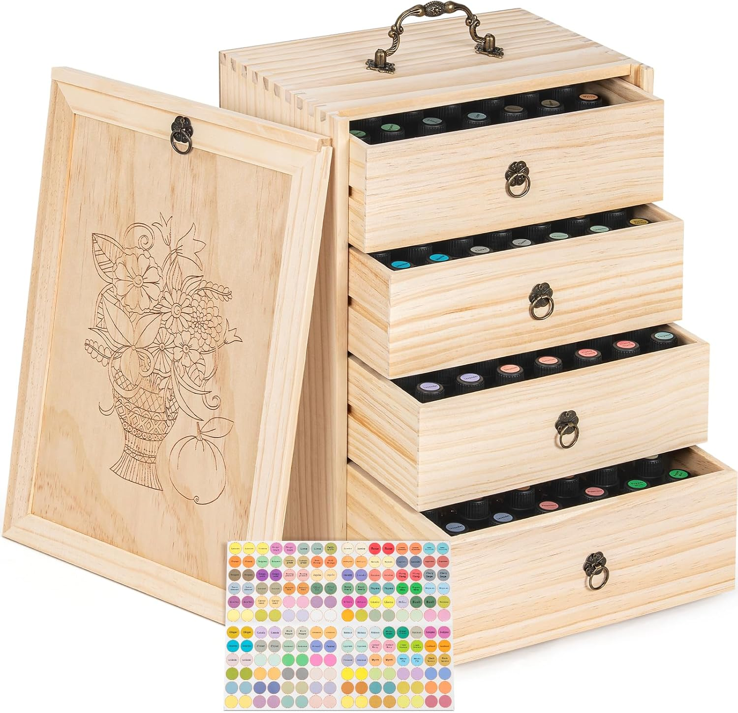 TORIBIO Essential Oils Box for 112 Bottles, Wooden Essential Oils Storage Organizer Holds 5 10 15 20 30 Ml for Young Living & Doterra Bottles