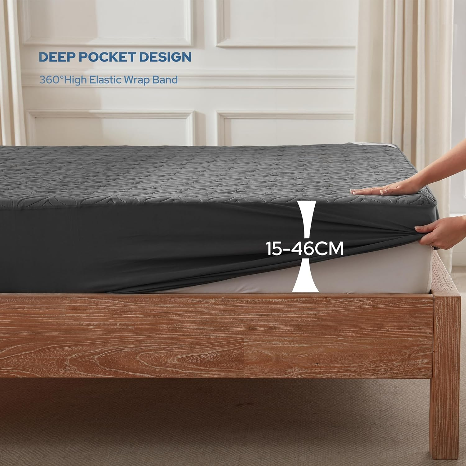 BEDLORE Waterproof Mattress Protector, Queen Size Mattress Cover with Deep Pocket Fitted up to 15-45 Cm, Breathable Noiseless Mattress Pad for Home, Bedroom - Machine Washable image number 3