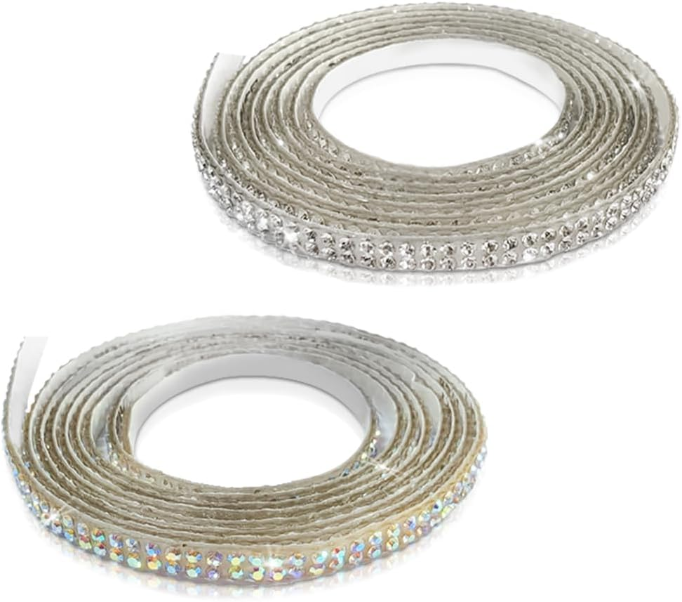 AFUNTA Car Trim Self Adhesive 2M Car Accessories for Women Crystal Sticker Rhinestone Car Accessories Car Dashboard Decorations Sticker (Silver)