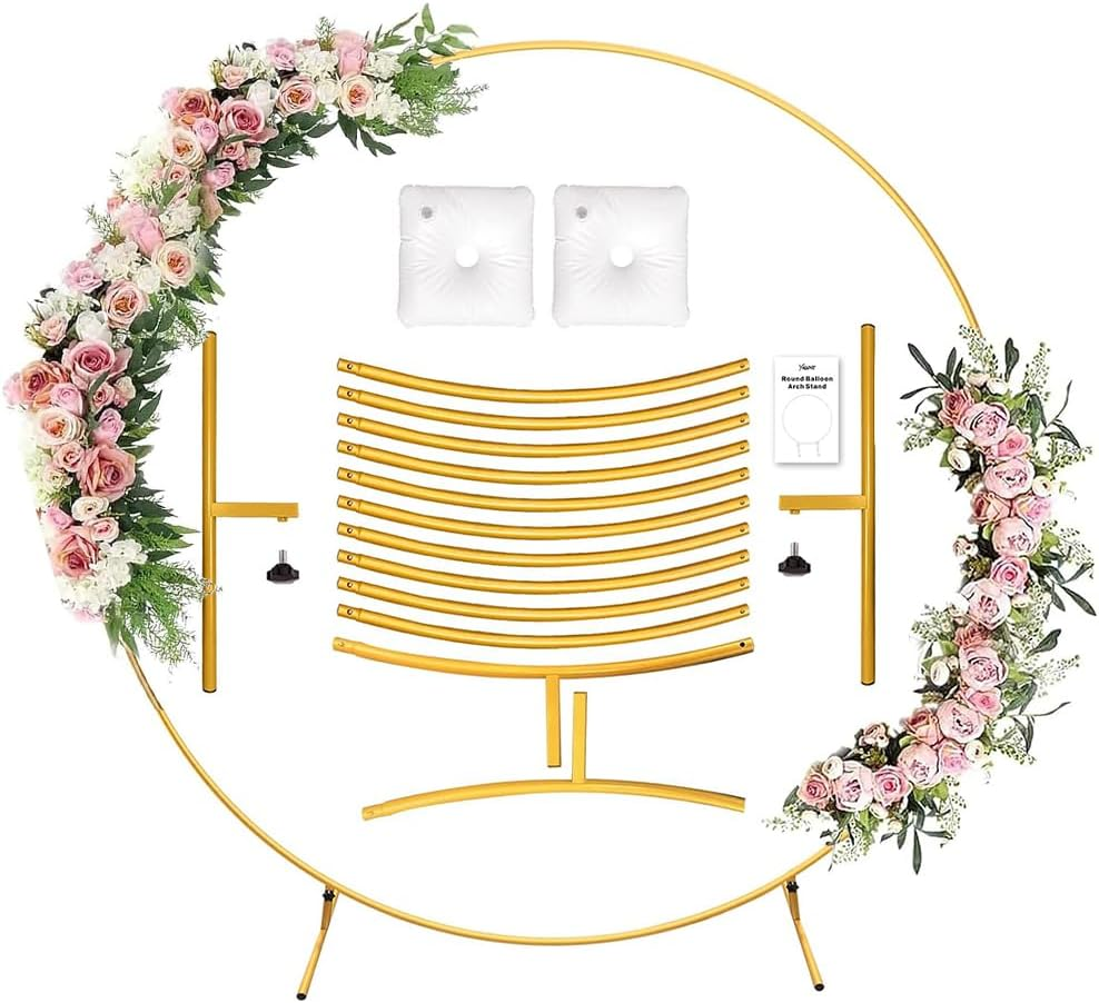 Gold round Balloon Arch Stand &ndash; 2.2 M Metal Circle Wedding Backdrop Frame for Ceremony, Party, Baby Shower, Graduation & Photo Booth Decorations (Indoor & Outdoor Use) image number 6