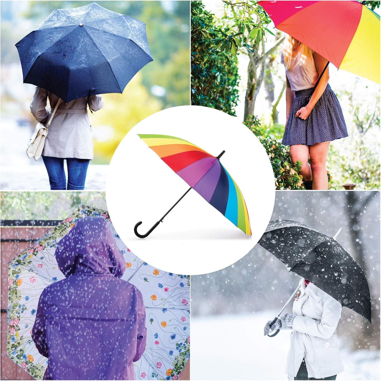 Totes Large Eco Auto-Open 24 Rib Stick Umbrella with a Classic J Hook Curved Handle, White & Black, One Size, Women'S and Men'S Auto-Open 24 Rib Stick Umbrella with a Classic J Hook Curved Handle