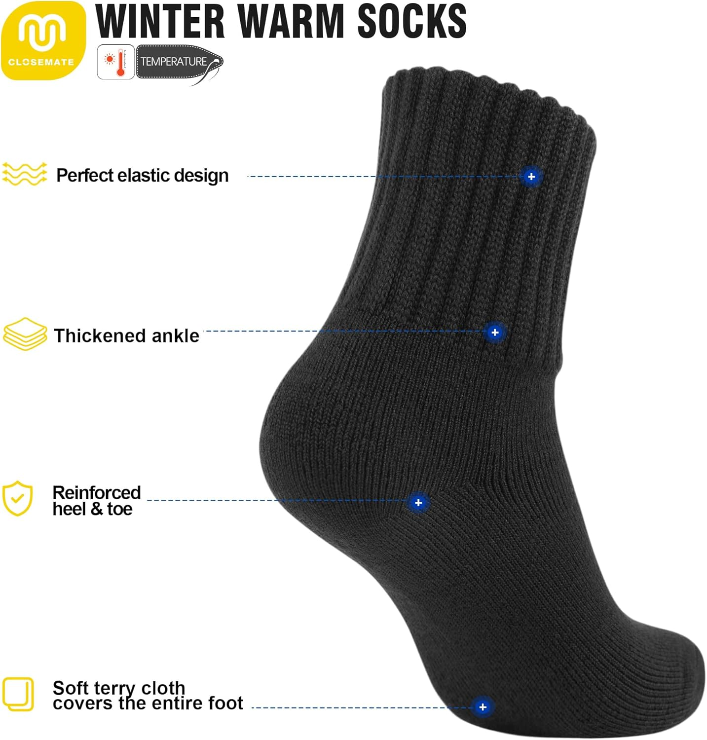 CLOSEMATE Womens Thick Full Cushioned Thermal Warm Boot Socks for Winter 3 Pairs image number 3