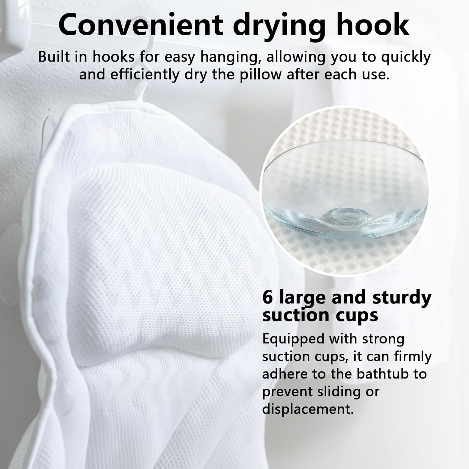 Bath Pillow for Bathtub with Head and Neck Support, 6 Strong Grip Suction Cups for Non Slip, 3D Air Mesh Fabric Soft- Povtor image number 2