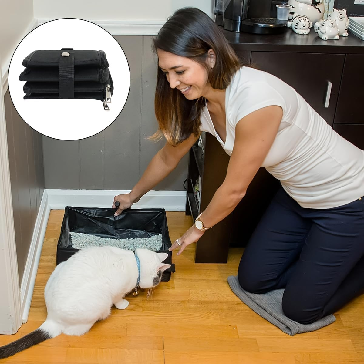 MINZHI Travel Cat Litter Tray with Lid, Foldable Portable Cat Litter Tray, Waterproof, Black, Folded: 20 X 15 X 5 Cm, Extended: 40 X 30 X 15 Cm, for Cat Owners, Travelers, Outdoor Enthusiasts image number 4