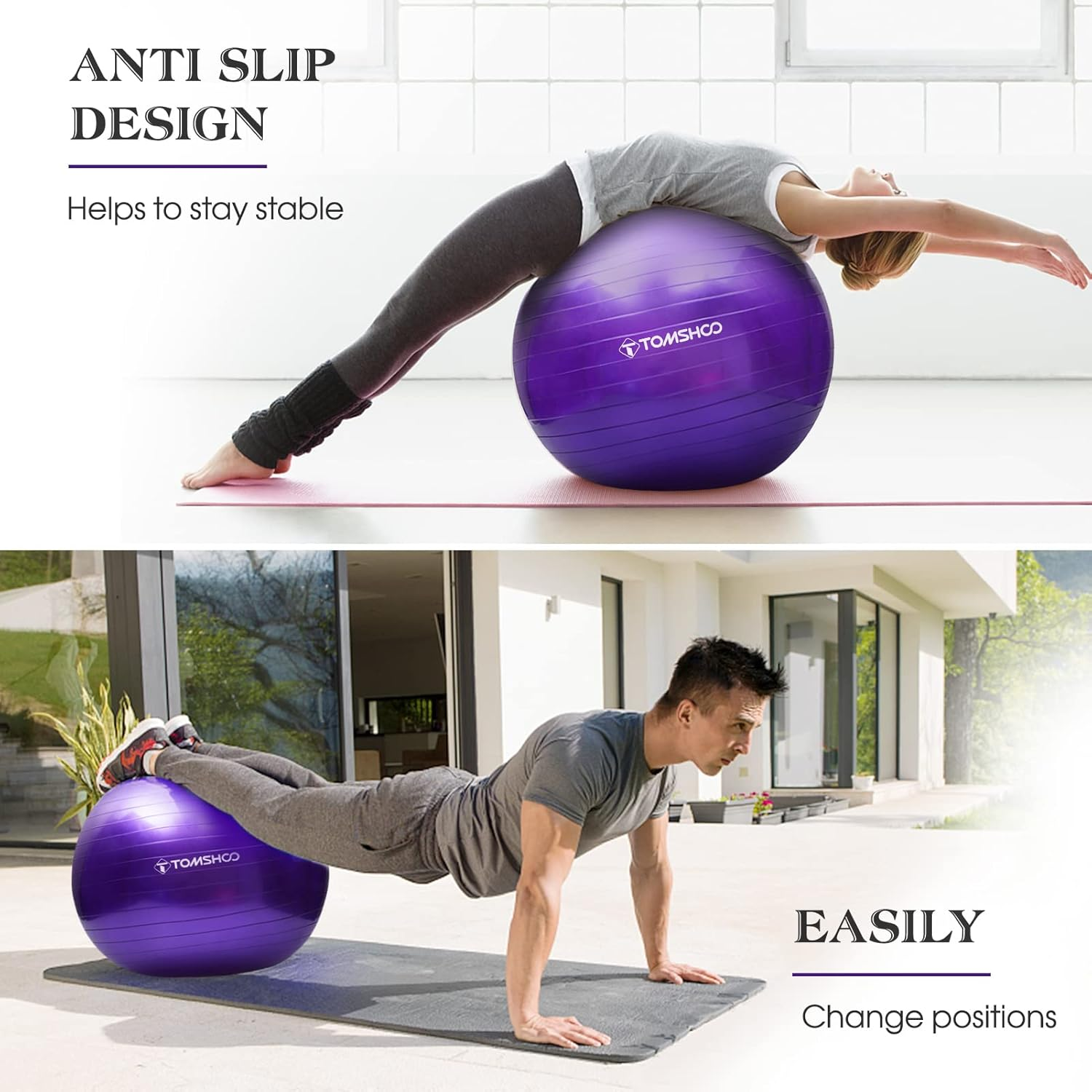 Anti-Burst Yoga Ball 45Cm/55Cm/65Cm/75Cm Stability Balance Ball Pilates Barre Physical Fitness Exercise Ball with Air Pump