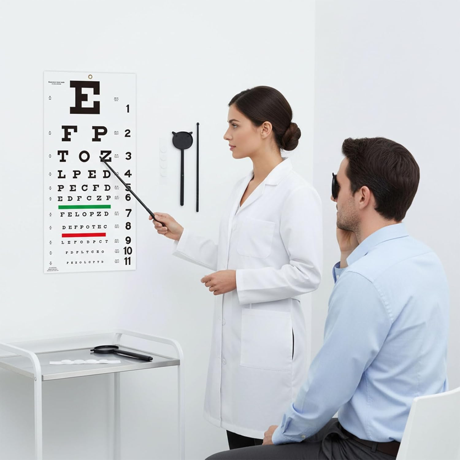Snellen Eye Chart for Vision Testing at Home or Office, 22X11 Inches Wall Decor with Eye Occluder and Pointer for Eye Exams - Ioklin image number 5