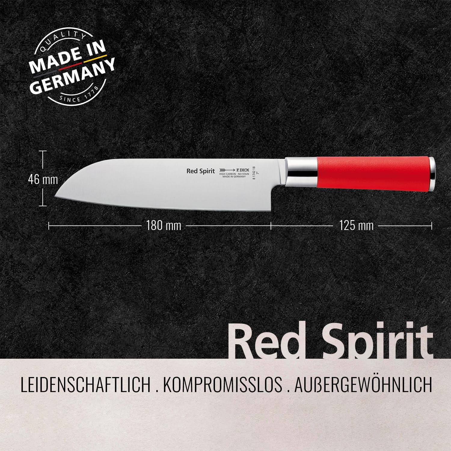 F.Dick FD-81742-18-2 Red Spirit C&C/P Santoku Knife, Black, FD-81742-18-2 image number 2